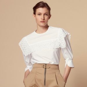 Sandro Women’s White Large Charlette Cotton Top with English Lace